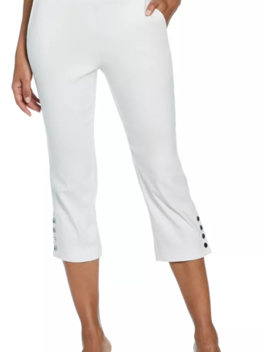 Womens White Button-Cuff Capri Pants